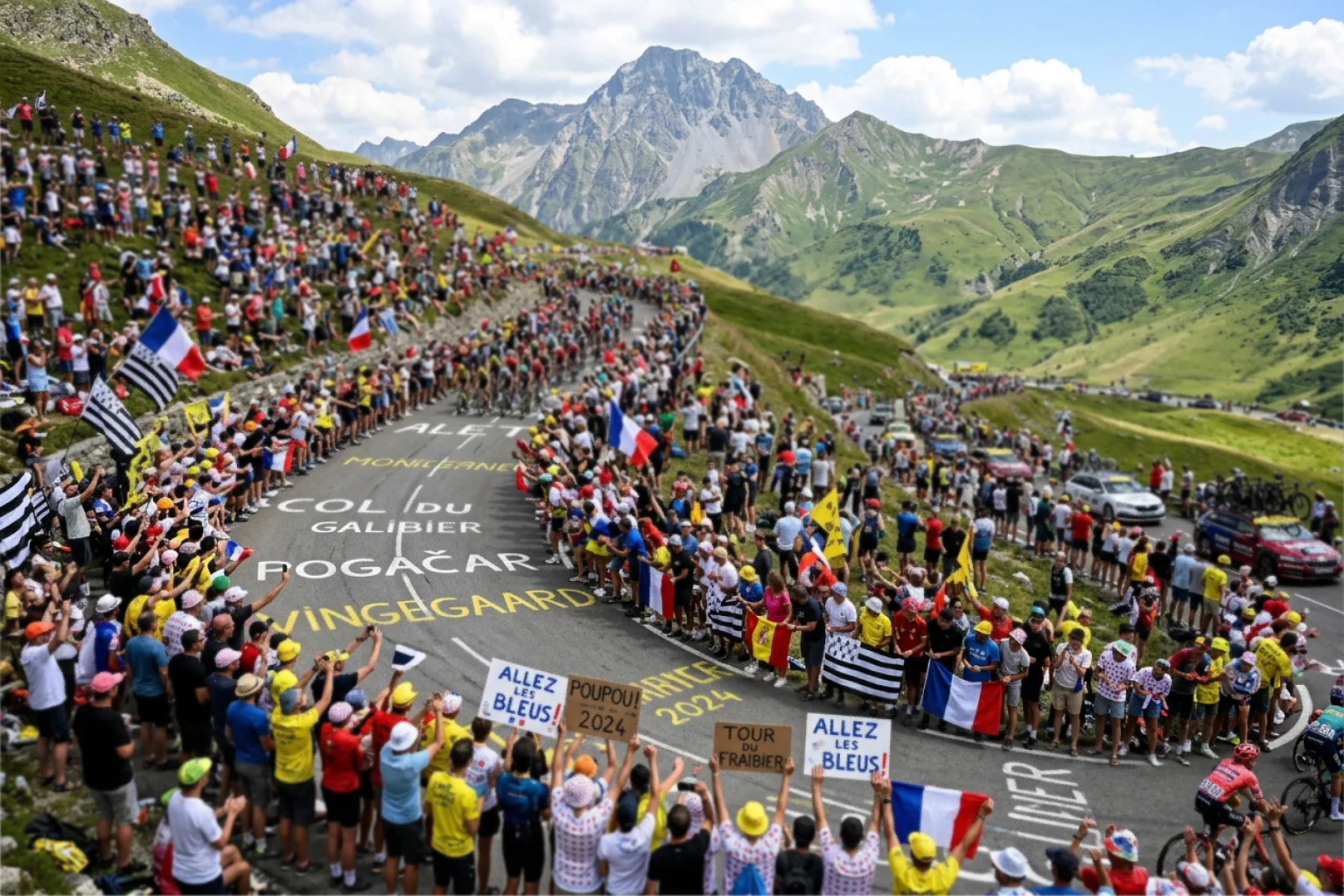 Multitud de espectadores animando al pelotón en una etapa de montaña del Tour de Francia