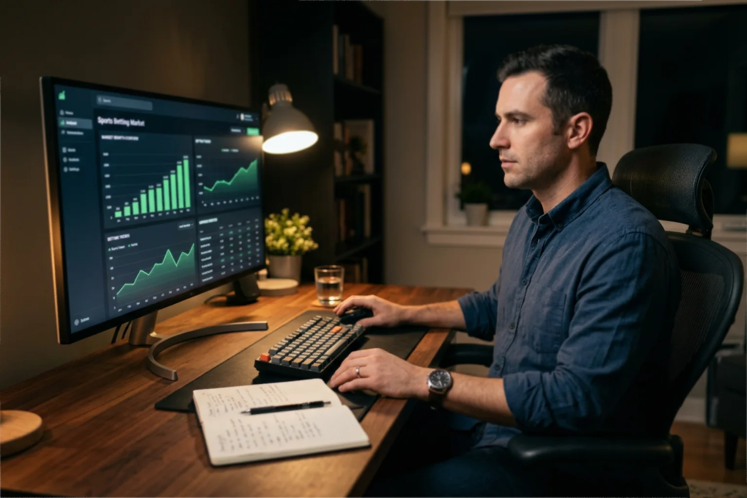 Analista revisando datos del mercado de apuestas deportivas de ciclismo en una pantalla